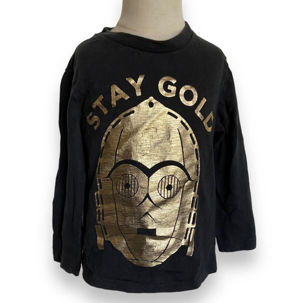 Star Wars x Gap Unisex Tee Sz 4 Black Stay Gold Slub Long Sleeve Tee‎ C3PO